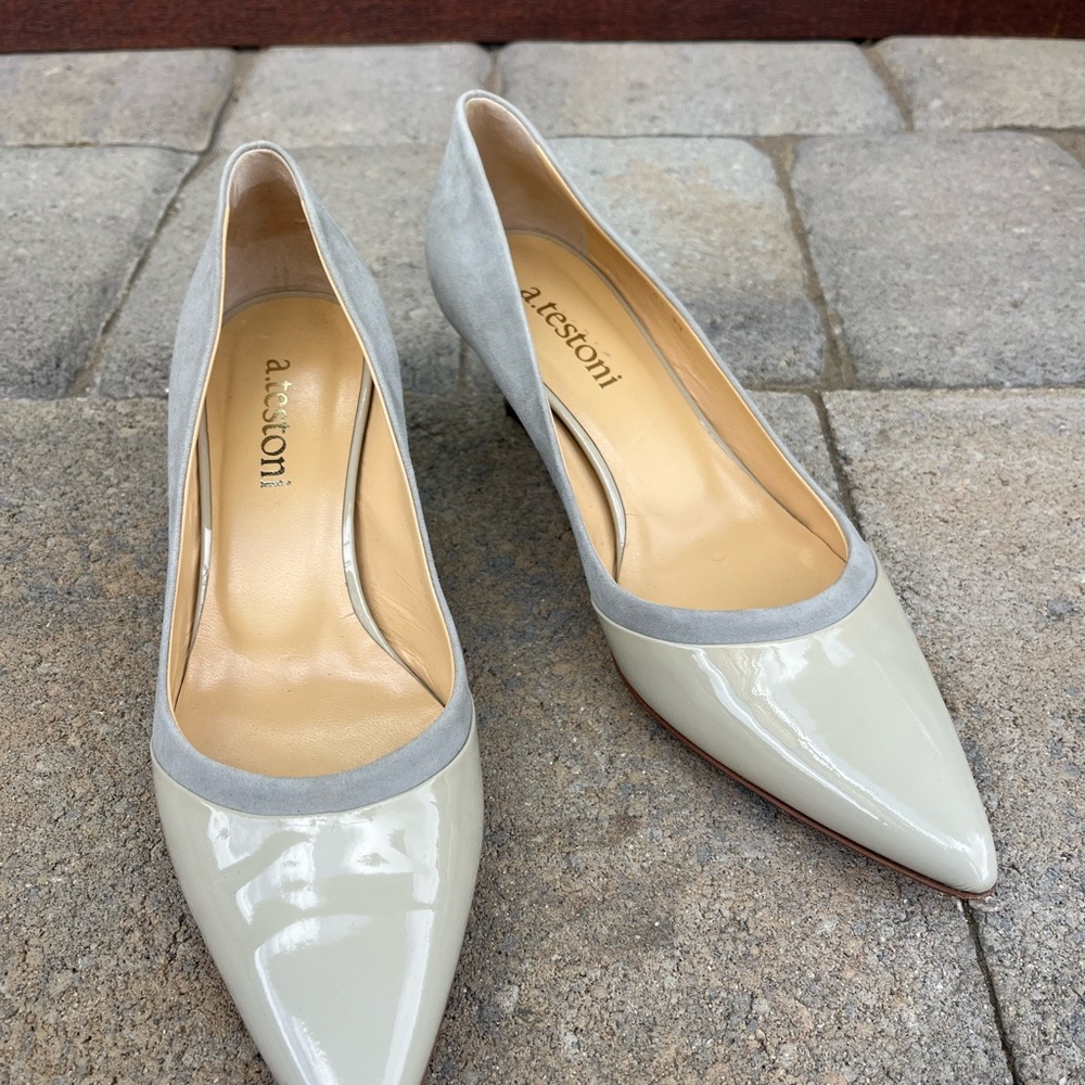 a. testoni light blue Kitten Heels with Pointed Toe